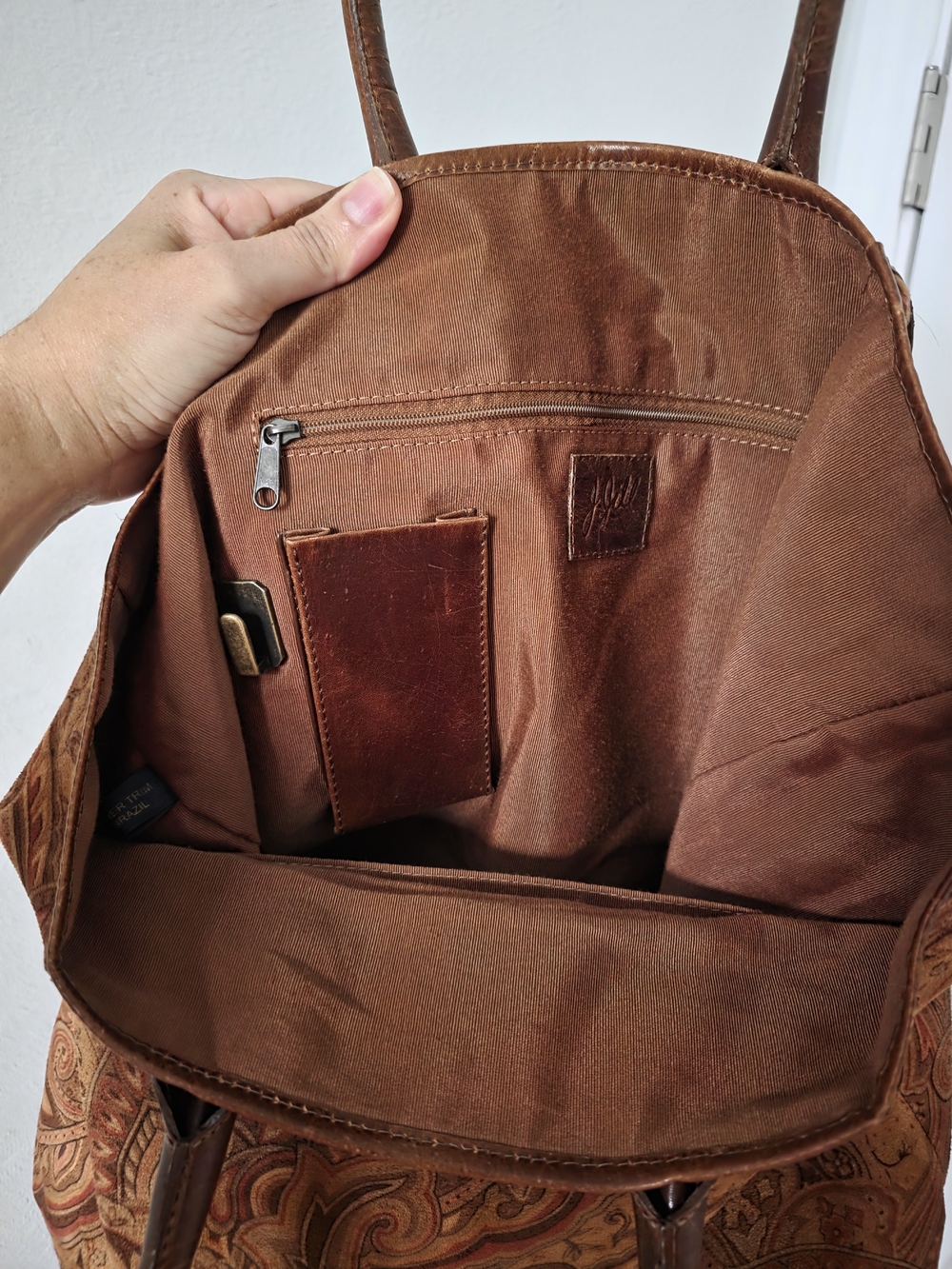 J. Jill Paisley Tote in Brown and Tan with Leather Trim - Picture 3 of 9